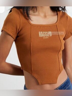 Ragged Priest Corset Hem Brown Crop Top
